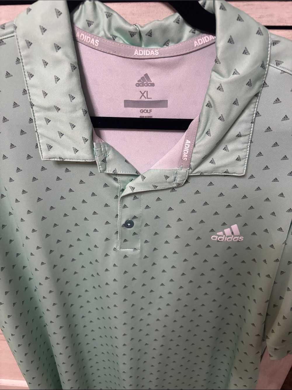 adidas Mint Green Golf Polo with Subtle Triangle Print